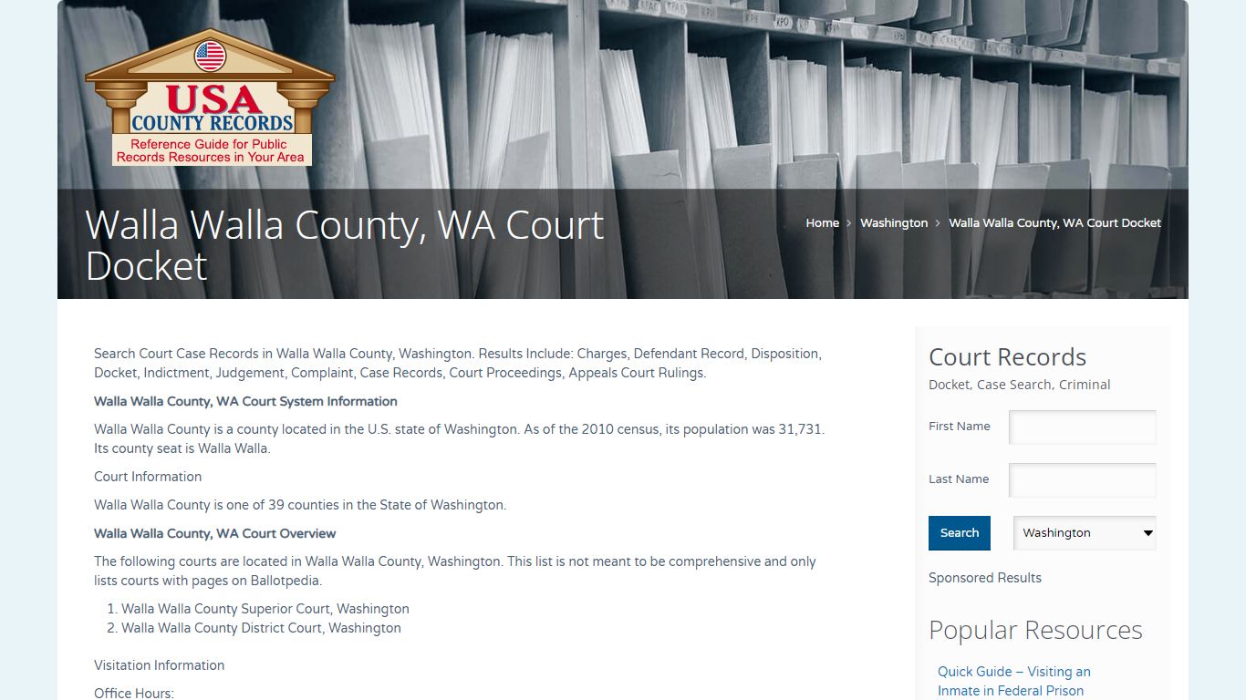 Walla Walla County, WA Court Docket | Name Search